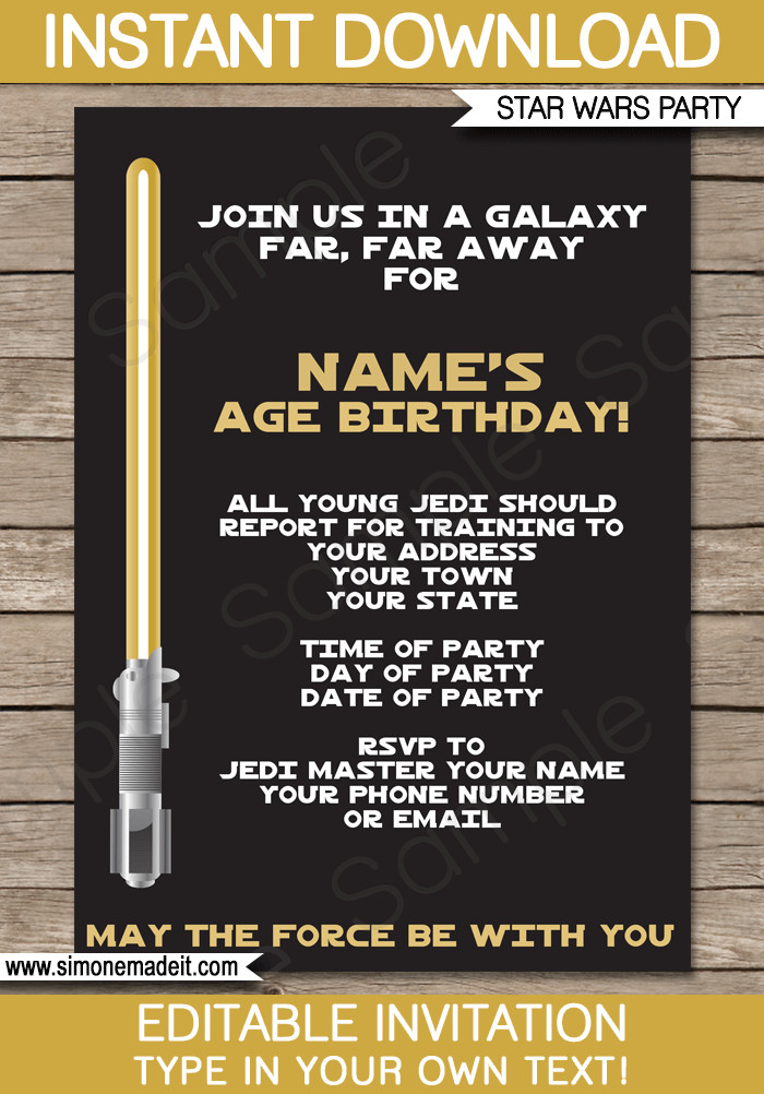 Star Wars Invitation Templates Gold Star Wars Invitations Editable Template