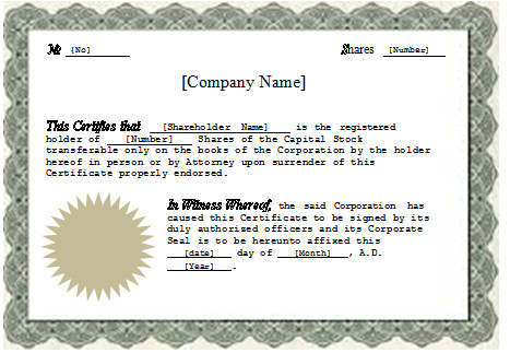 Stock Certificate Templates Word Ms Word Stock Certificate Template