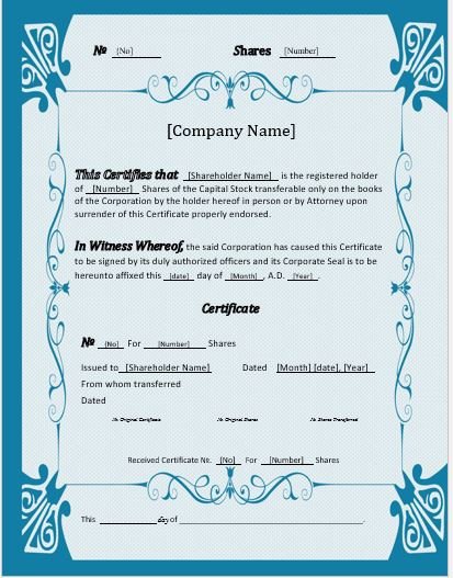 Stock Certificate Templates Word Stock Certificates 2018 Templates for Ms Word