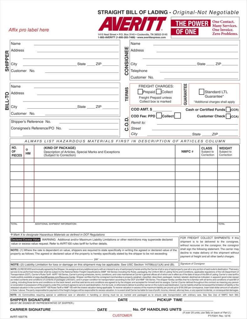Straight Bill Of Lading Template 29 Bill Of Lading Templates Free Word Pdf Excel
