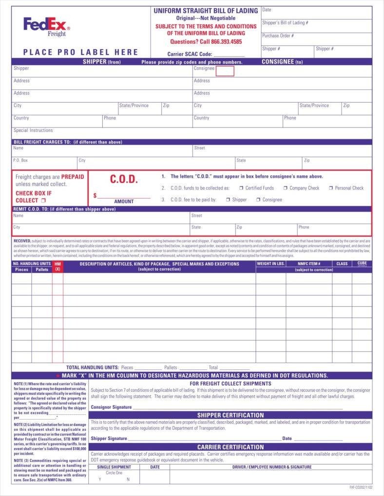 Straight Bill Of Lading Template 29 Bill Of Lading Templates Free Word Pdf Excel