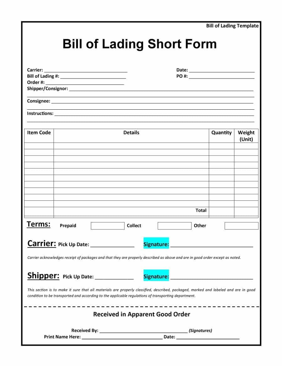Straight Bill Of Lading Template 40 Free Bill Of Lading forms &amp; Templates Template Lab