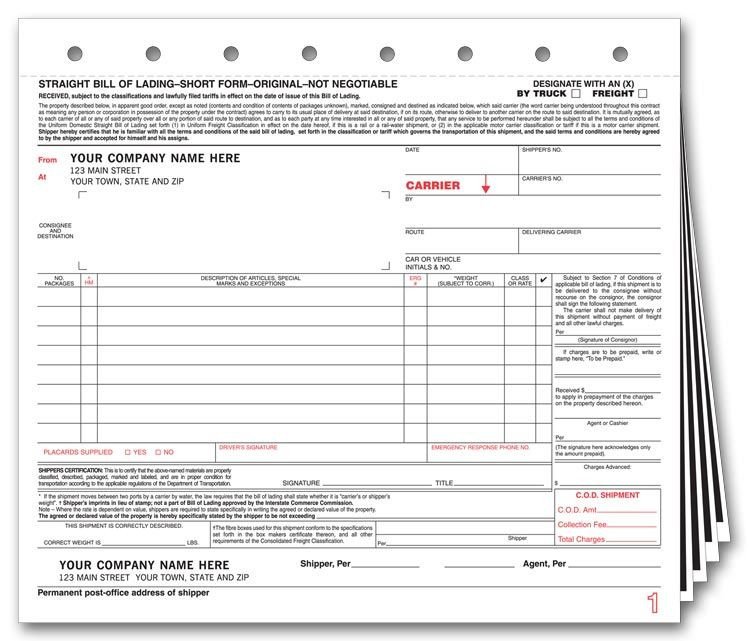 Straight Bill Of Lading Template Printable Sample Bill Lading Template form