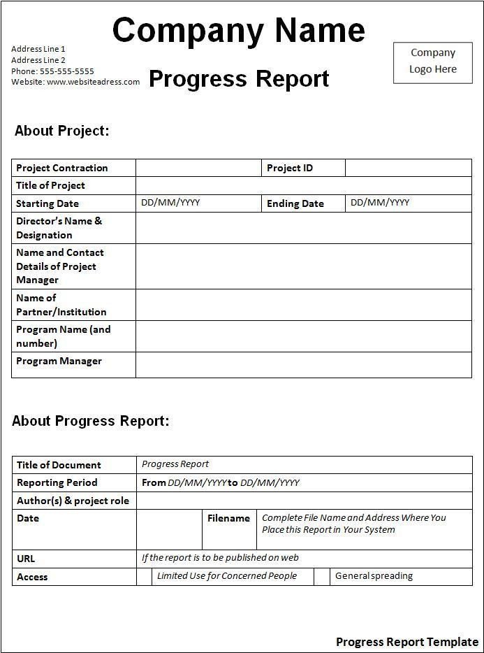 Student Progress Report Template Progress Report Template