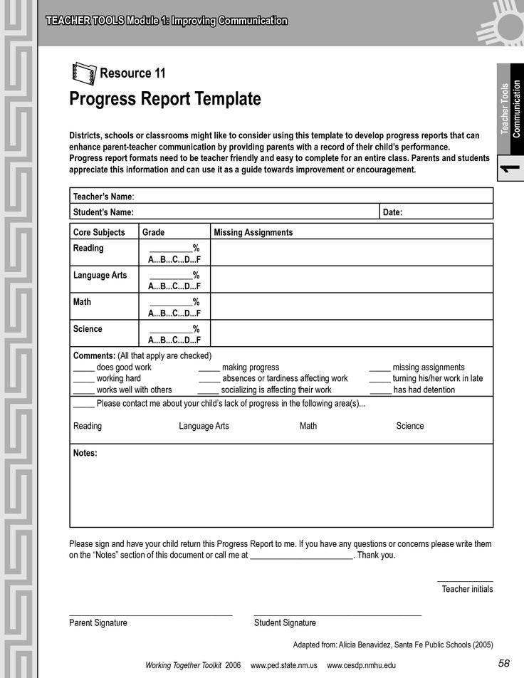 Student Progress Report Template Progress Report Template