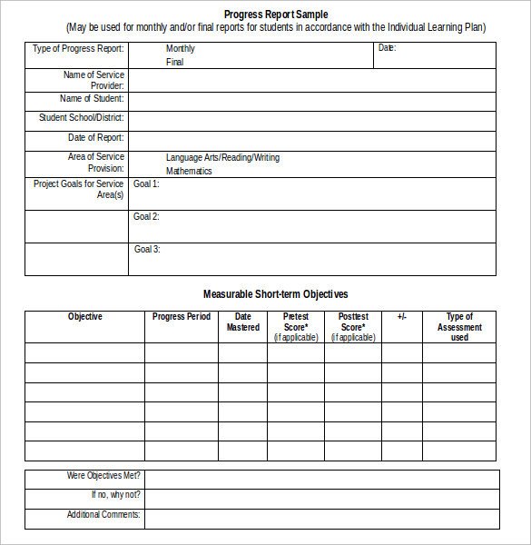 Student Progress Report Template Sample Student Progress Report 17 Documents In Pdf