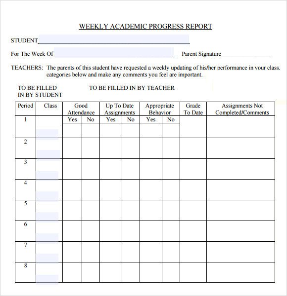 Student Progress Report Template Sample Weekly Progress Report 13 Documents In Pdf Word