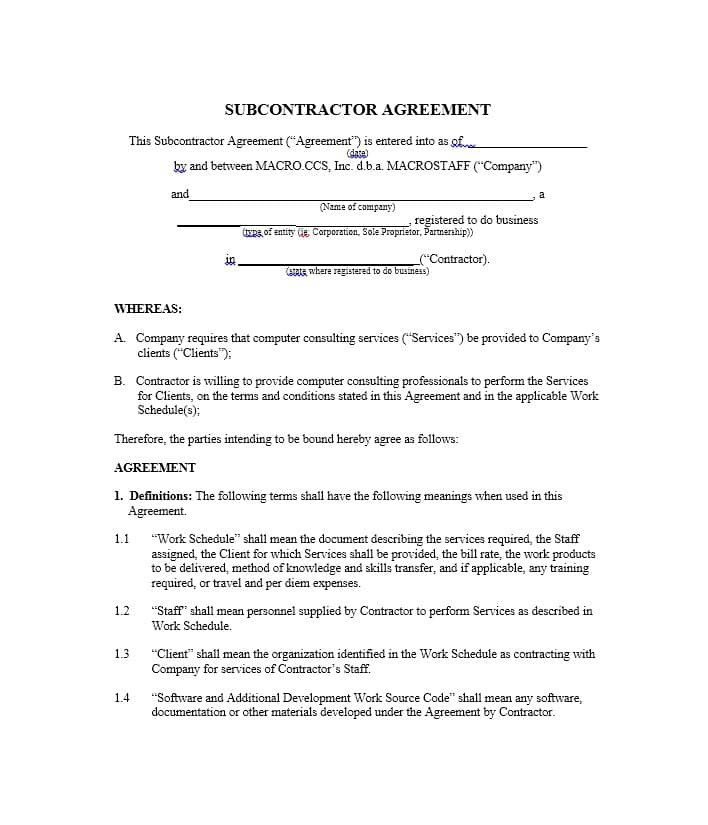 Subcontractor Agreement Template Free Need A Subcontractor Agreement 39 Free Templates Here