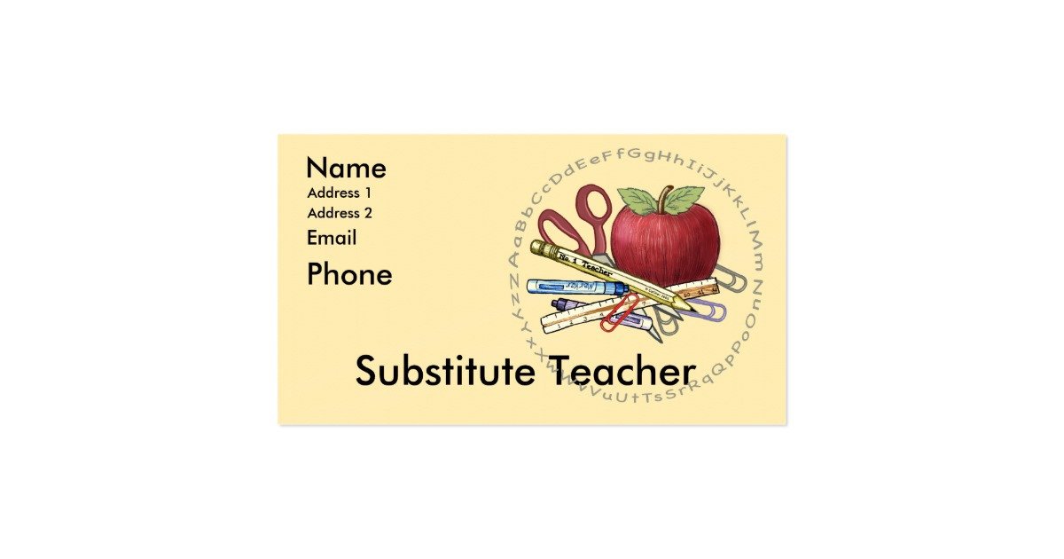 Substitute Teachers Business Cards Substitute Teacher Business Card