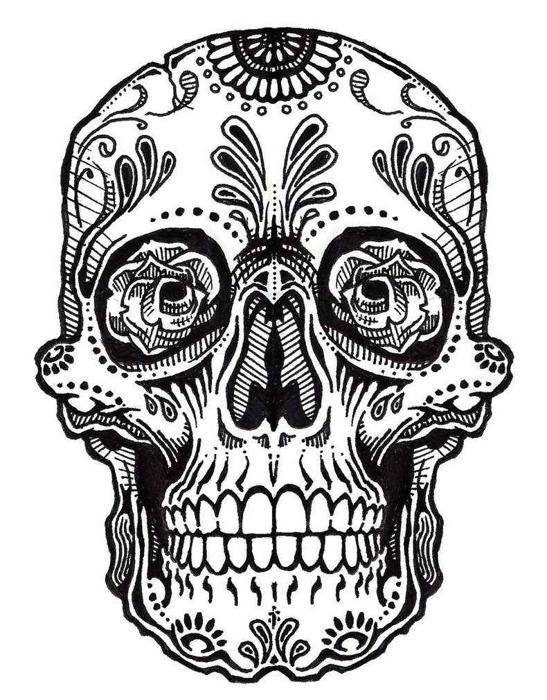 Sugar Skull Drawing Template Sugar Skull Clipart Outline Pencil and In Color Sugar
