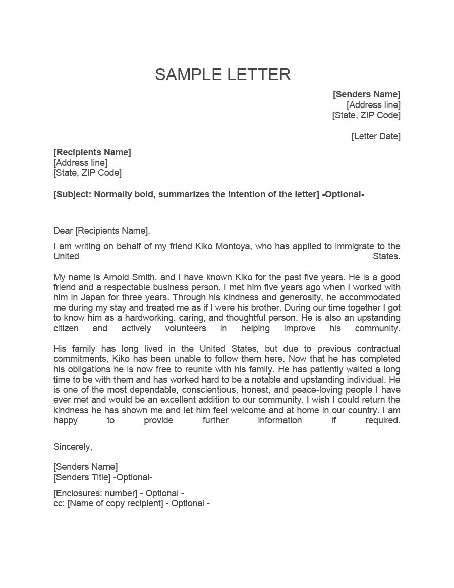 Supporting Letters for Immigration 36 Free Immigration Letters Character Reference Letters