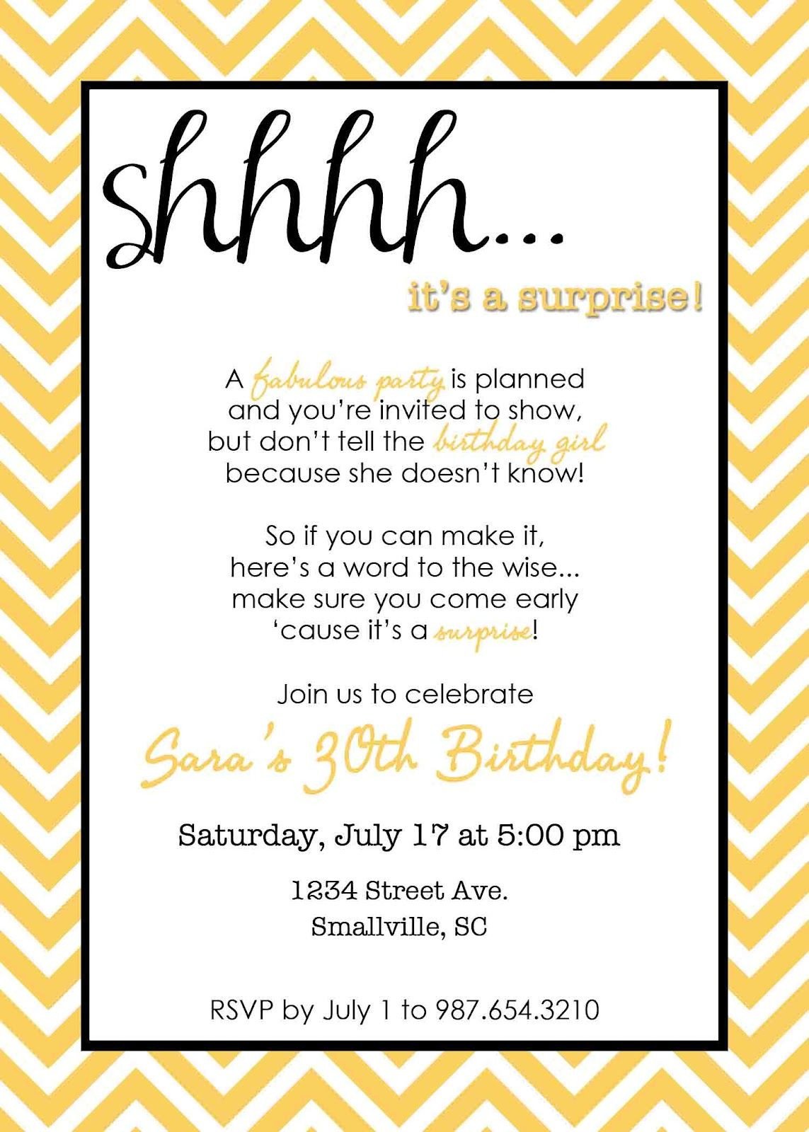 Surprise Party Invitation Template Wording for Surprise Birthday Party