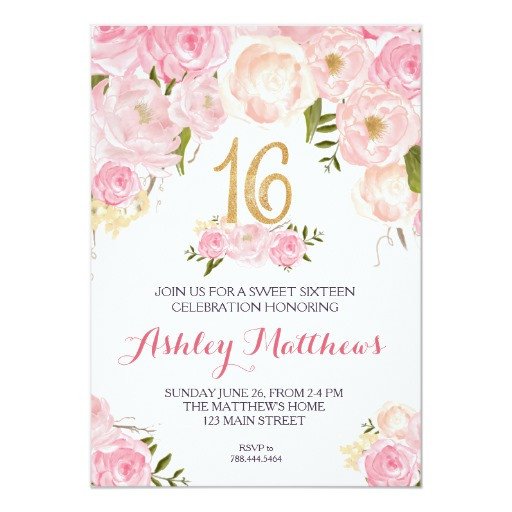 Sweet 16 Invite Template Sweet Sixteen 16 Birthday Floral Invitation Card