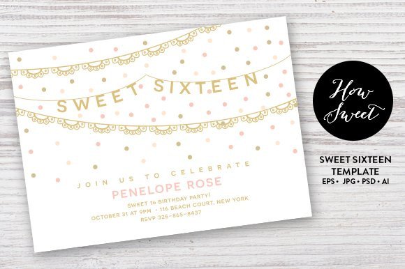 Sweet 16 Invite Template Sweet Sixteen Party Card Eps Invitation Templates