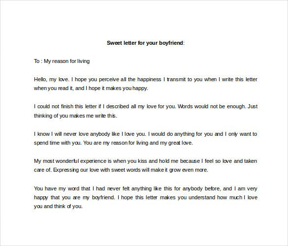 Sweet Letter to Boyfriend 9 Sample Love Letter to Boyfriend Doc Pdf