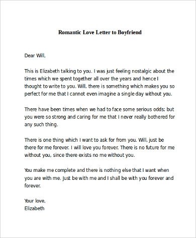Sweet Letter to Boyfriend Sample Romantic Love Letter 8 Examples In Word