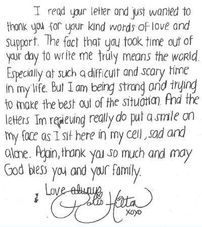 Sweet Letters to Boyfriend Paris Hilton while In Jail