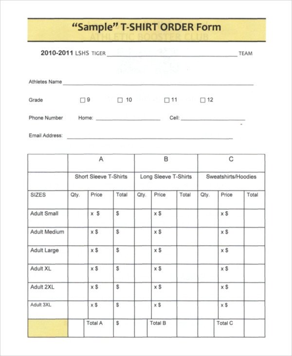 T Shirt order form Sample T Shirt order form 11 Examples In Pdf Word