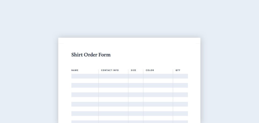 T Shirt order form T Shirt order form Free Pdf &amp; Excel Template