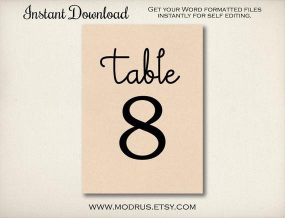 Table Number Template Word Table Number Template Instant Download Word Doc by Modrus