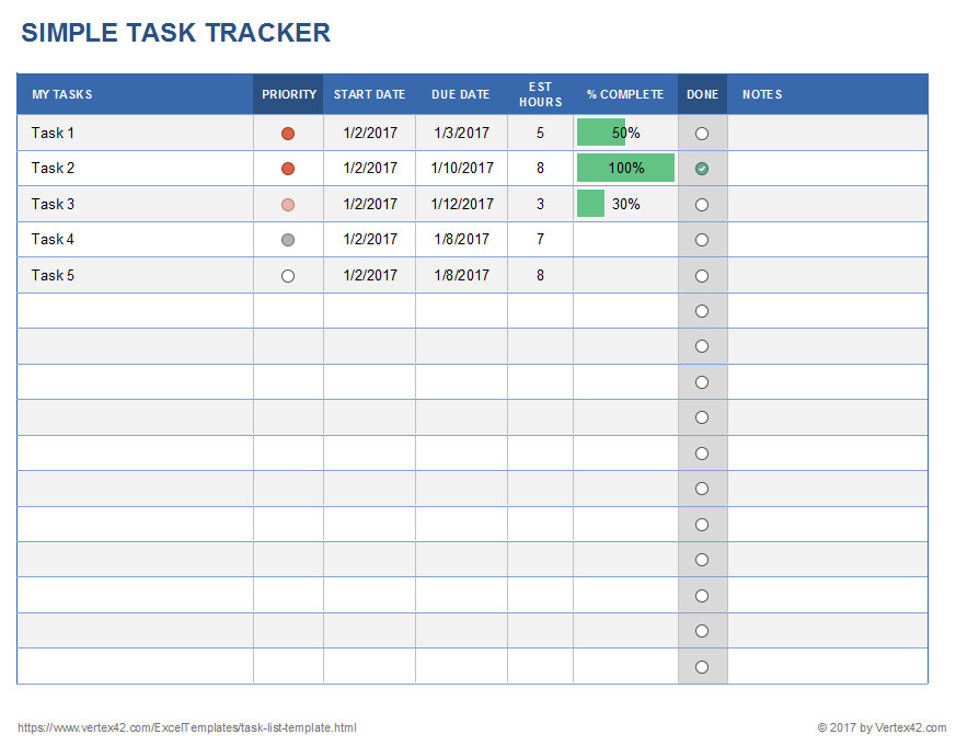 Task Checklist Template Excel Excel Task Tracker Template