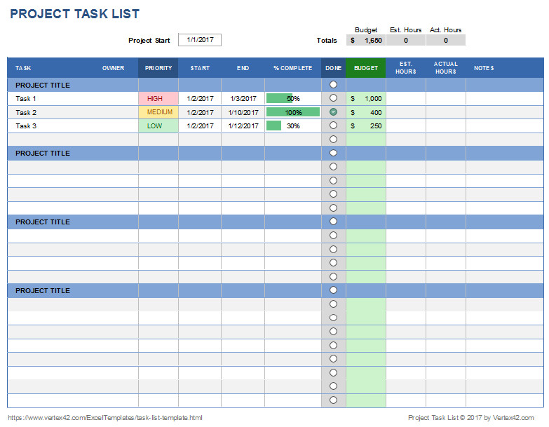 Task Checklist Template Excel Multiple Project Task List Tracking Template Excel