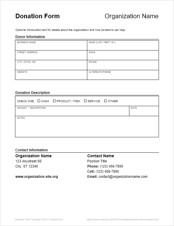 Tax Donation form Template Donation form Template for Word