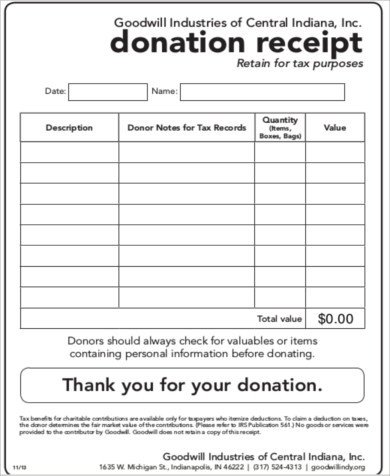 Tax Donation form Template Goodwill Donation Receipt 13 Examples In Word Pdf