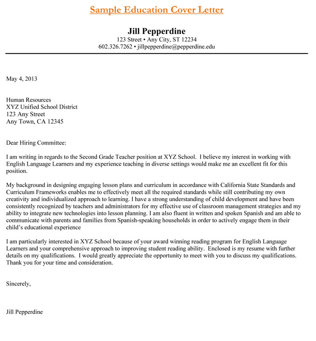 Teaching Cover Letter Template Teacher Cover Letter Examples Get the Perfect Teaching Job