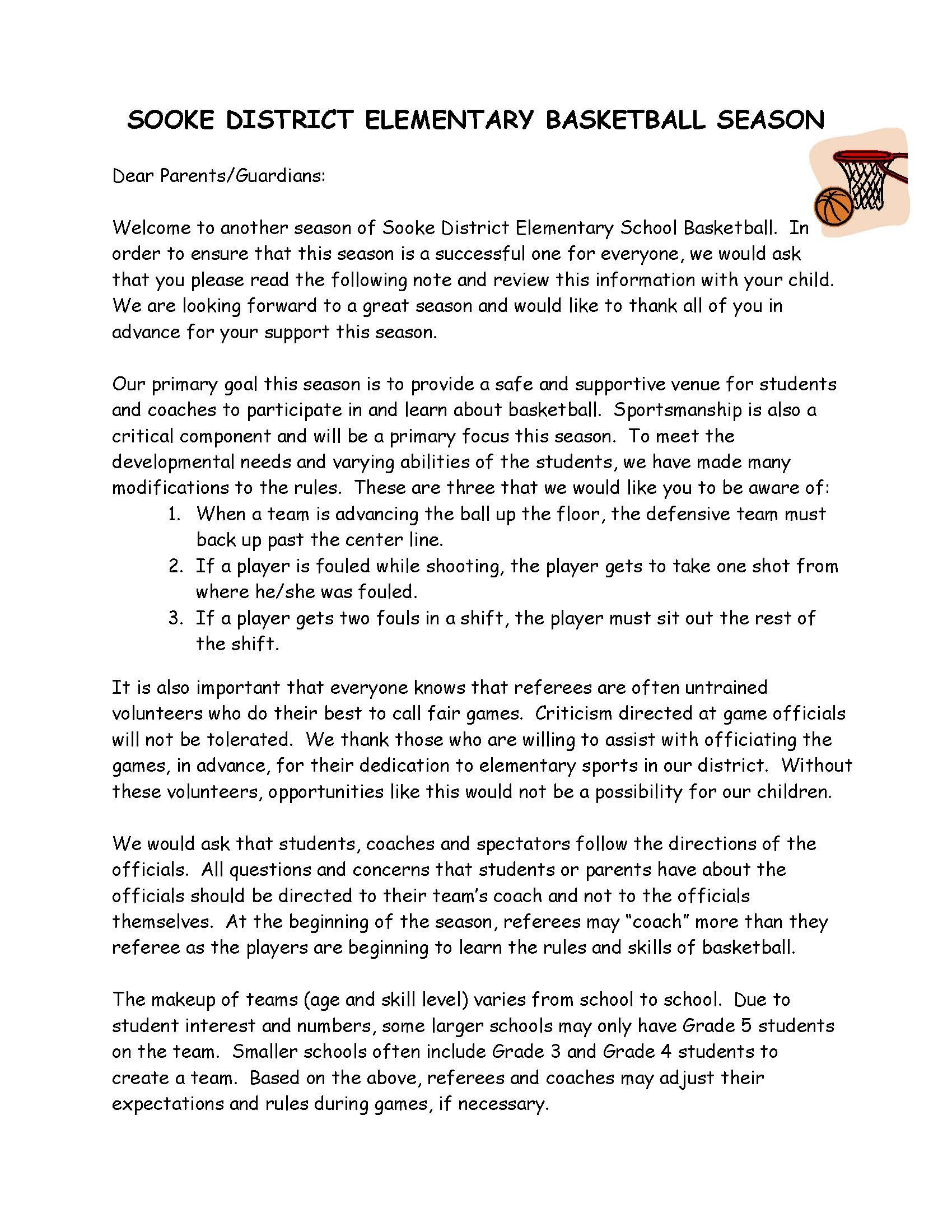 Team Mom Letter to Parents 2017 Basketball Letter Code Of Conduct Page 1