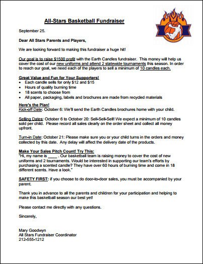 Team Mom Letter to Parents Fundraising Letter Sample and Setting Fundraising Goals