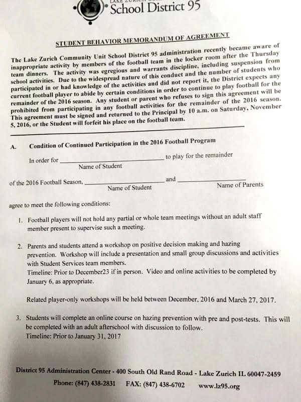 Team Mom Letter to Parents Letter Lake Zurich High Football Players Disciplined for