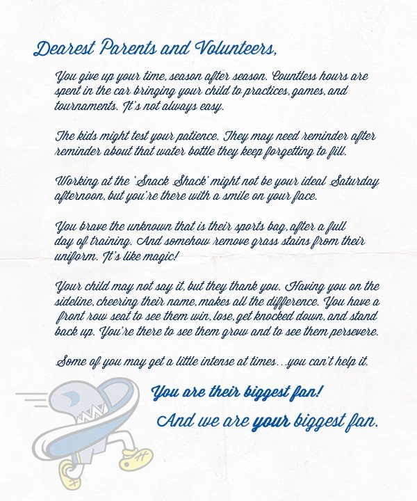 Team Mom Letter to Parents Thank You Parents Blue sombrero
