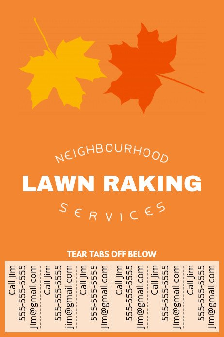 Tear Off Tab Flyer Template Lawn Raking Poster with Tear Off Tabs Template