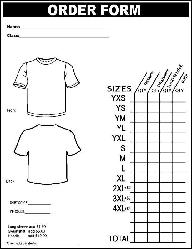Tee Shirt order form Printable T Shirt order form Template