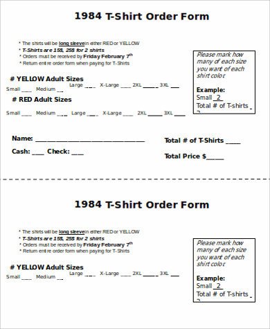 Tee Shirt order form T Shirt order form Sample 12 Examples In Word Pdf