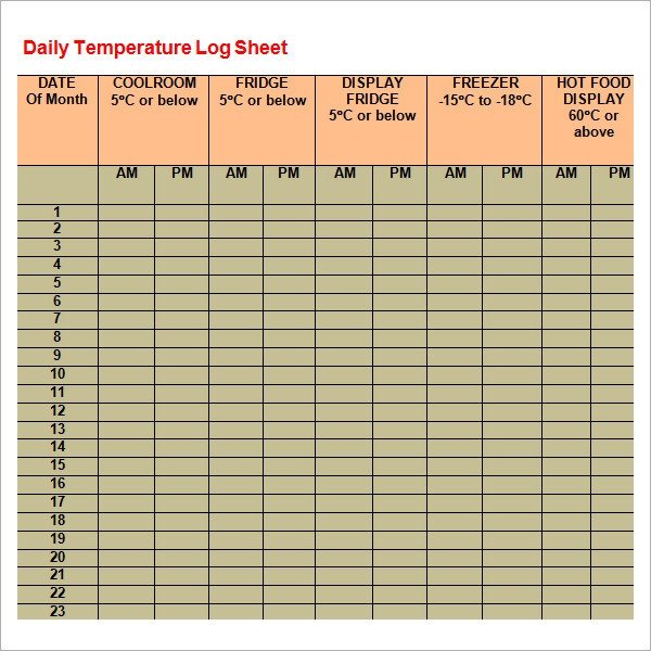 Temperature Log Template Excel Log Sheet Template 9 Download Free Documents In Pdf