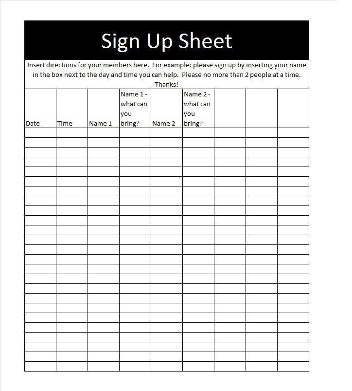 Template for Sign Up Sheet 40 Sign Up Sheet Sign In Sheet Templates Word &amp; Excel