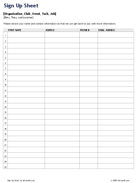Template for Sign Up Sheet Download the Sign Up Sheet Template From Vertex42