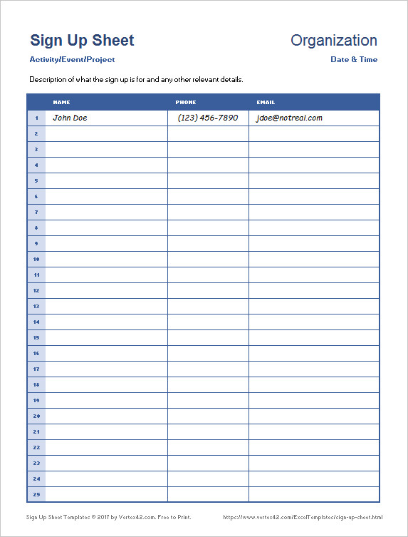Template for Sign Up Sheet Sign Up Sheets Potluck Sign Up Sheet