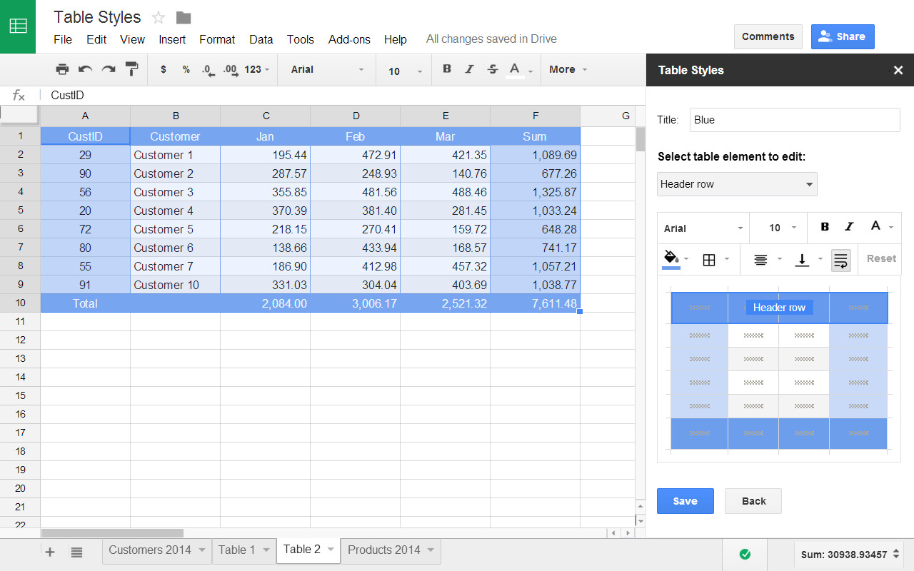 Templates for Google Sheets Table Styles Add On for Google Sheets