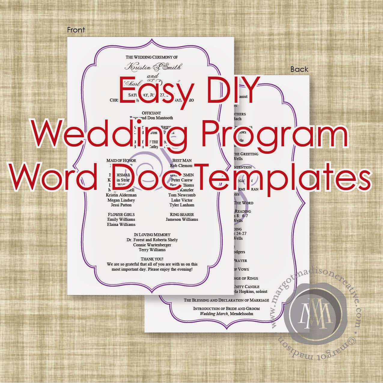 Templates for Wedding Programs Margotmadison Diy Wedding Program Word Doc Templates now
