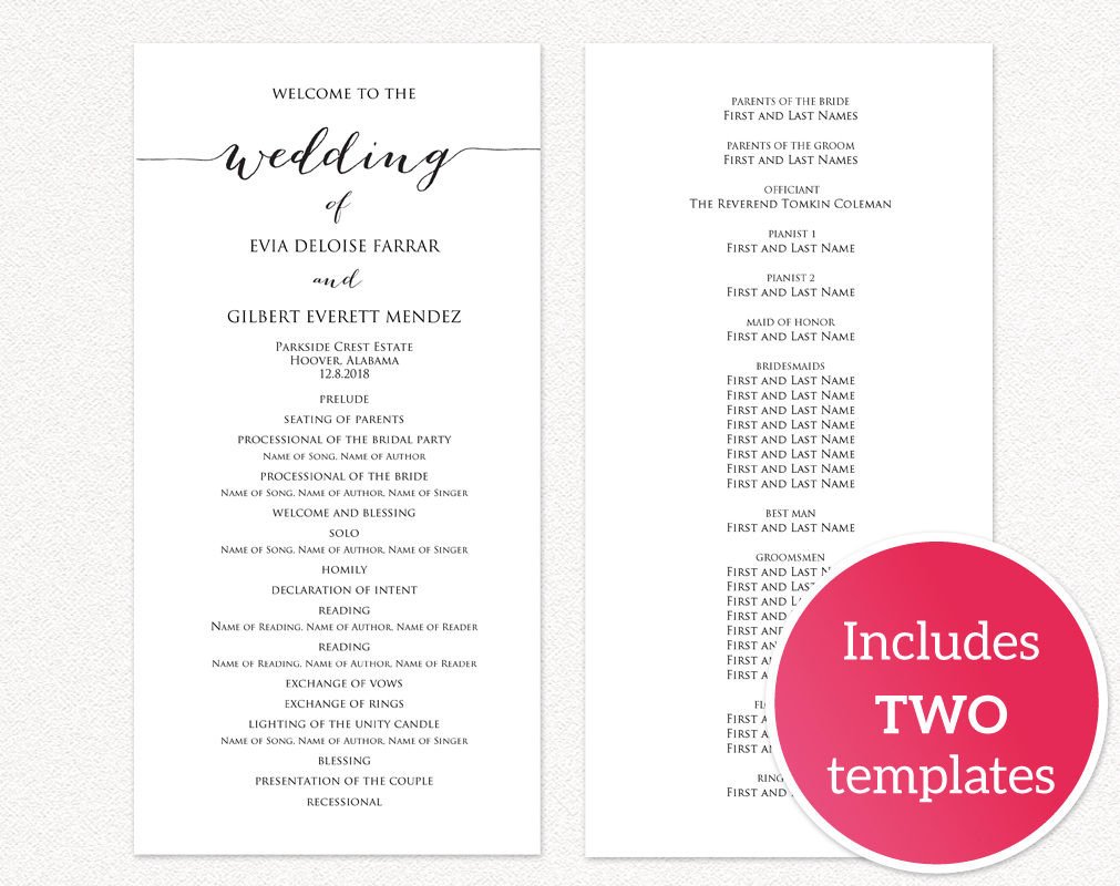 Templates for Wedding Programs Wedding Programs · Wedding Templates and Printables