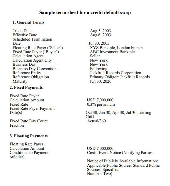 Term Sheet Template Word Term Sheet Template 14 Download Free Documents In Pdf