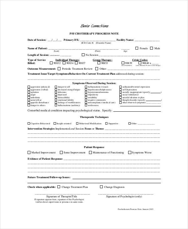 Therapist Progress Notes Template Psychotherapy Progress Note Template