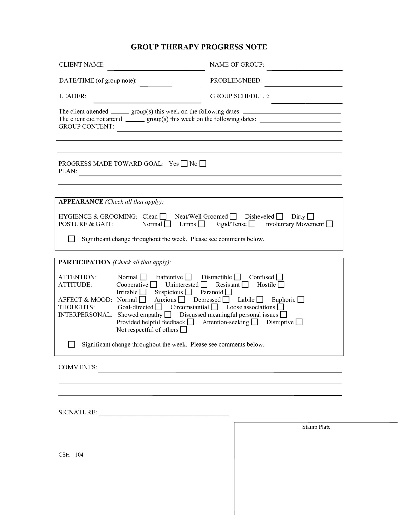 Therapist Progress Notes Template therapy Progress Note Template