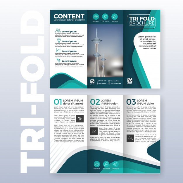 Three Fold Brochure Template Business Tri Fold Brochure Template Design with Turquoise