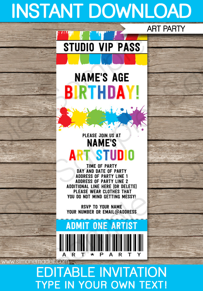 Ticket Invitation Template Free Art Party Ticket Invitations Paint Party
