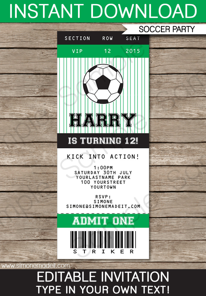Ticket Invitation Template Free soccer Party Ticket Invitations Template