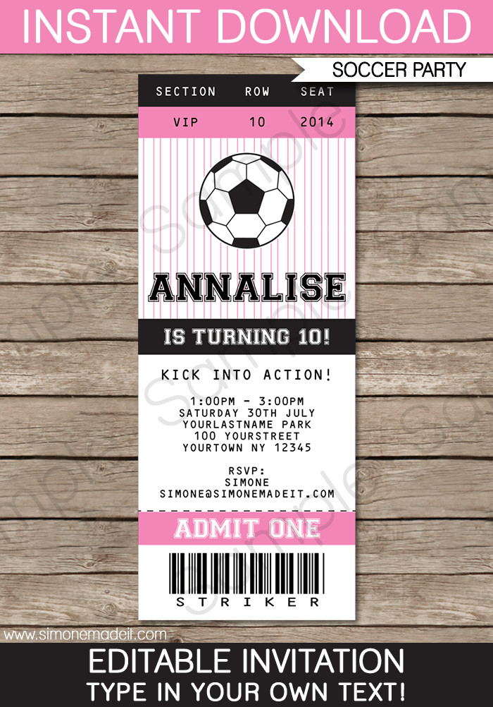 Ticket Invitation Template Free soccer Ticket Invitations Birthday Party